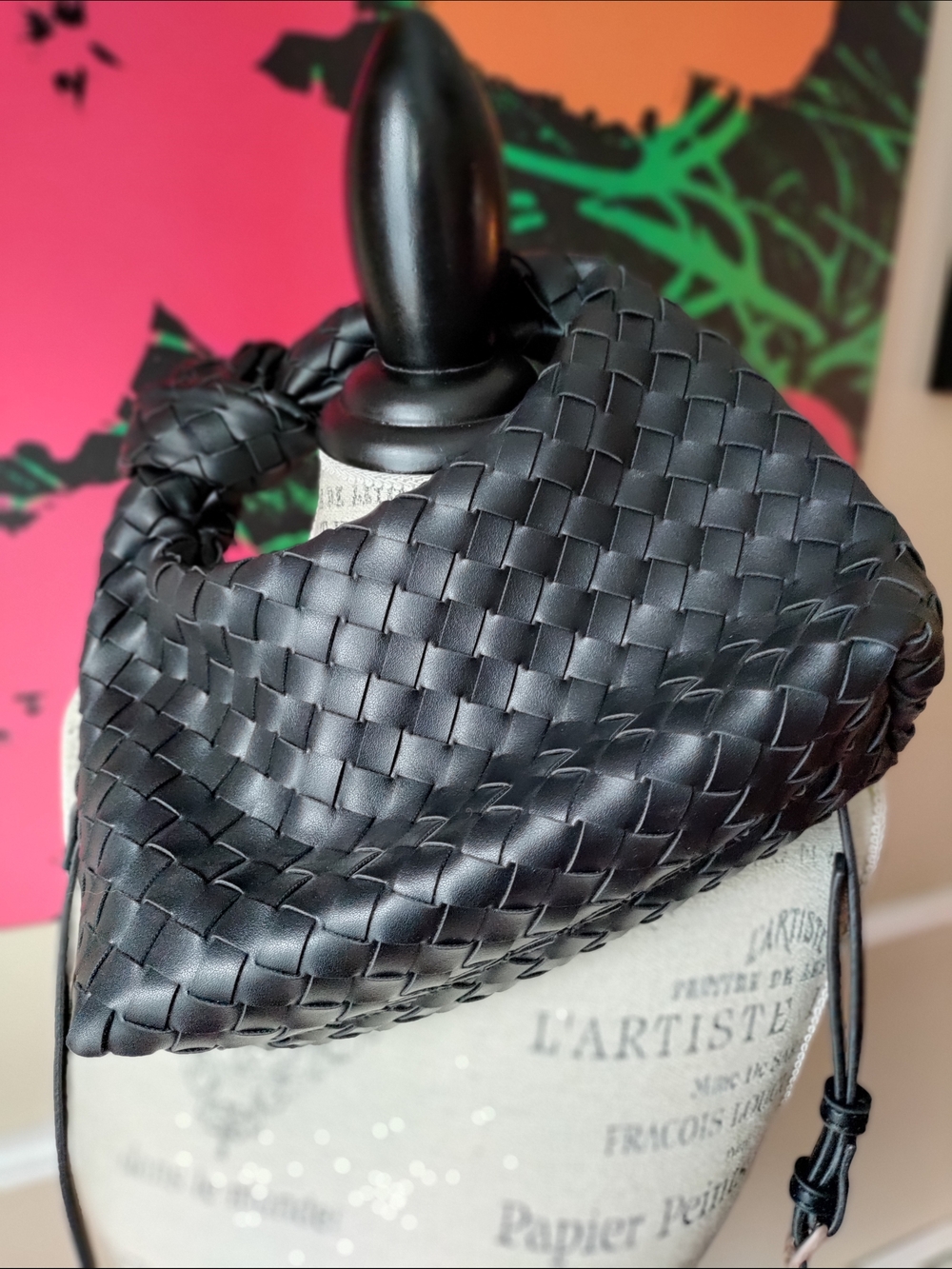 Black Woven Bottega-Style Crossbody Bag - Picture 2 of 5